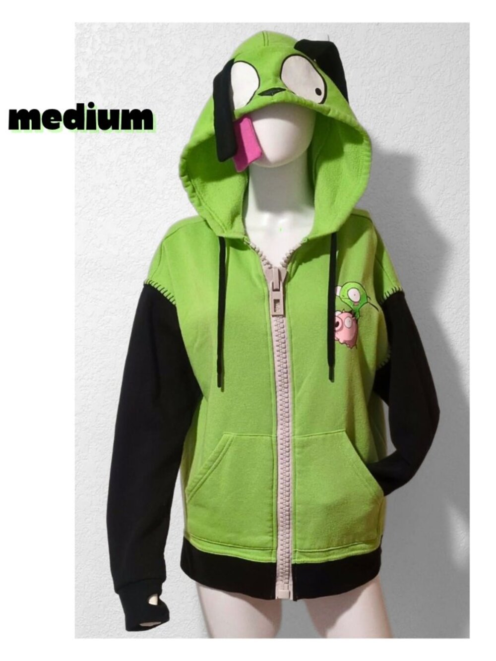 Hot Topic Invader Zim GIR Cosplay Hoodie Zip Jacket Emo Rave Scene Kid Festival